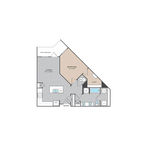 Floor plan for 1 bed, 1 bath, 818 sqft